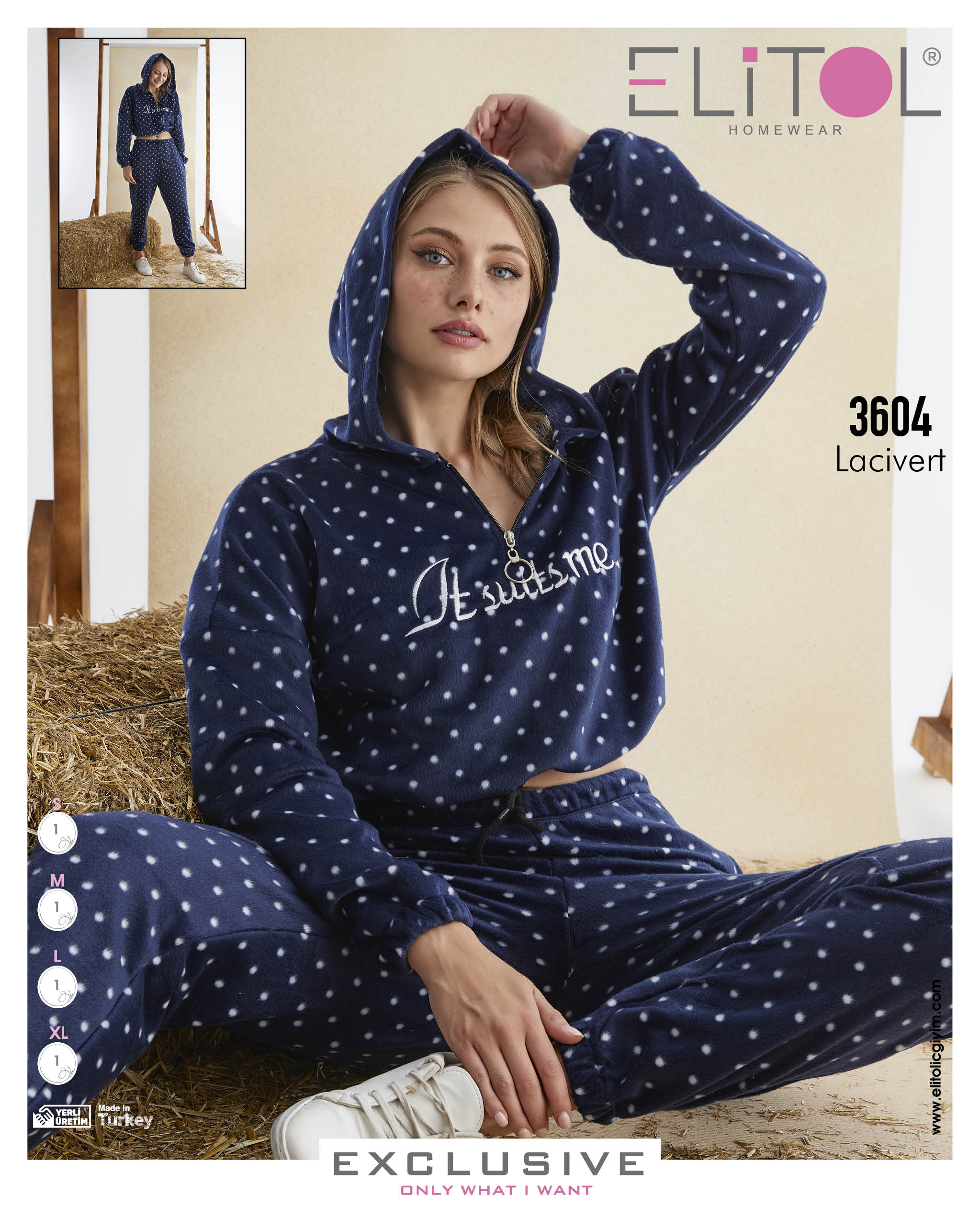 Women’s Junior Cotton Tracksuit Pajama Set – 2-Piece Polka Dot Crop Hoodie & Pants-2