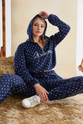 Women’s Junior Cotton Tracksuit Pajama Set – 2-Piece Polka Dot Crop Hoodie & Pants-0