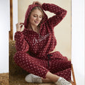 Women’s Junior Cotton Pajama Set – 2-Piece Polka Dot Hoodie & Long Pants Loungewear-0