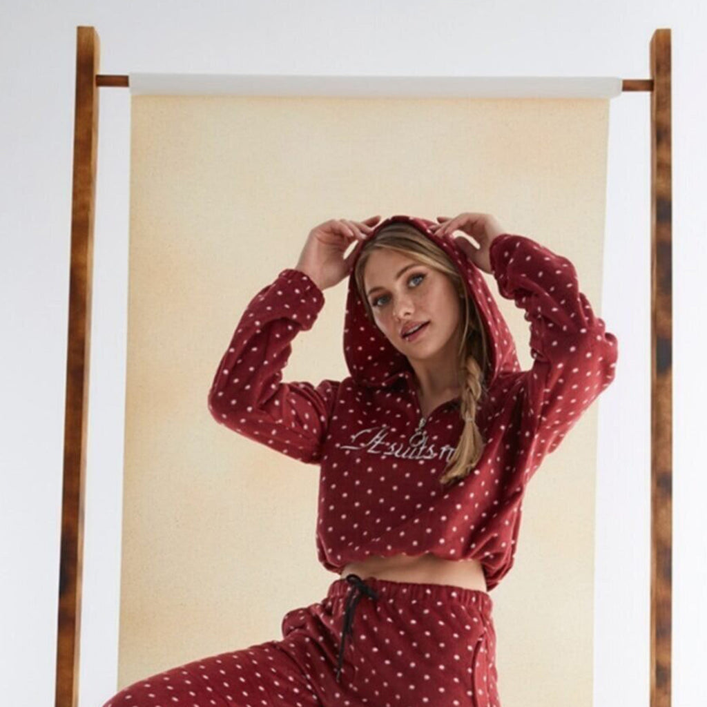 Women’s Junior Cotton Pajama Set – 2-Piece Polka Dot Hoodie & Long Pants Loungewear-4