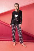 Women’s Junior Pajama Set 2-Piece Cotton Long Sleeve Top & Pants with Cat Print-0