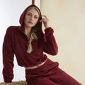 Women’s Junior Cotton Pajama Set – 2-Piece Rich Red Hoodie & Long Pants Loungewear-0