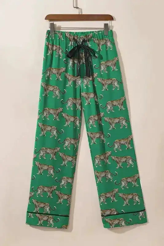 Green Cheetah Shirt and Pants Pajama Set-4