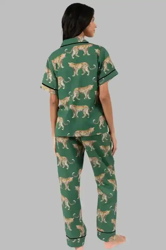 Green Cheetah Shirt and Pants Pajama Set-1