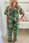 Green Cheetah Shirt and Pants Pajama Set-0