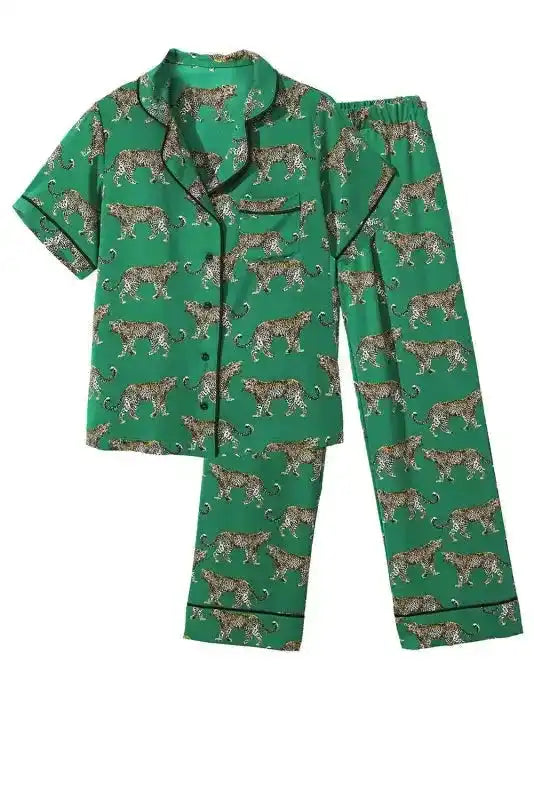 Green Cheetah Shirt and Pants Pajama Set-2
